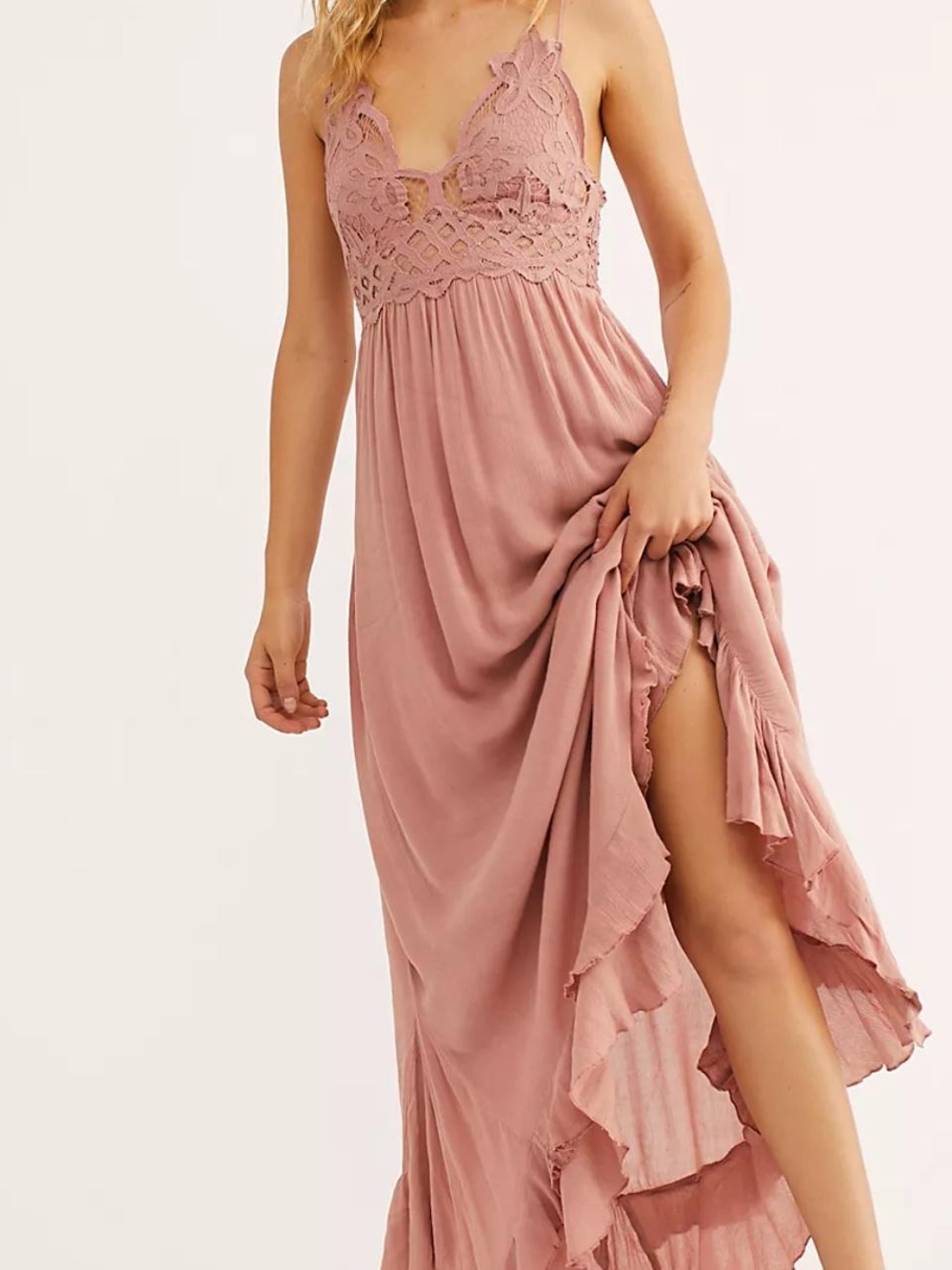 Free People Adella Dusty Rose Crochet Bodice Maxi Dress